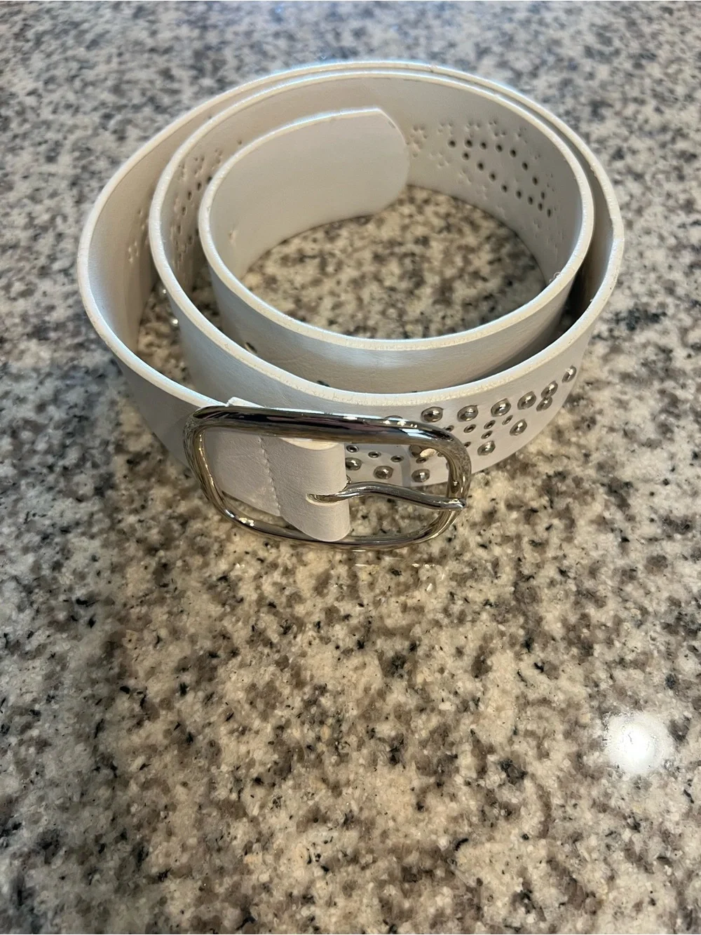 White Studded Leather Belt - Women's Fashion Accessory